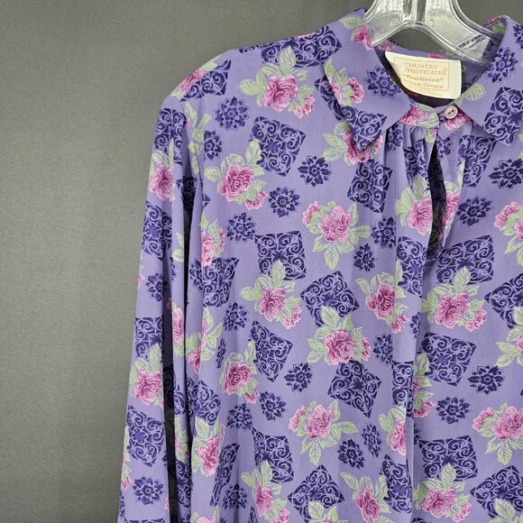 Vint Pendleton Blouse Womens 14 Long Sleeve Country Sophisticates 90s Secretary - Picture 4 of 11